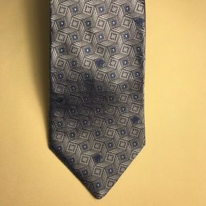 VERSACE Gray & Blue Silk Tie with Geometric Design